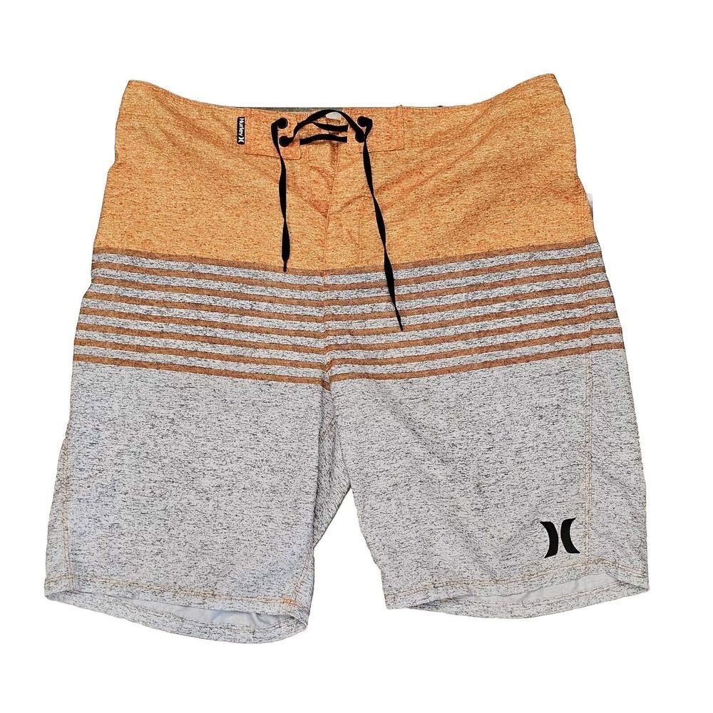 Hurley Orange and Gray Striped Men’s Swim Board Shorts